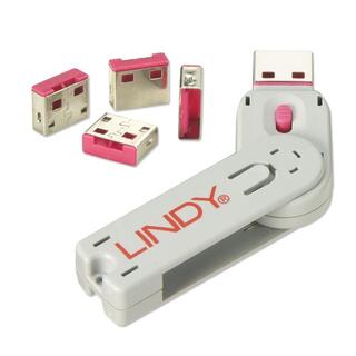 Lindy USB Port Blocker KIT Pink Nøkkel og 4 låser